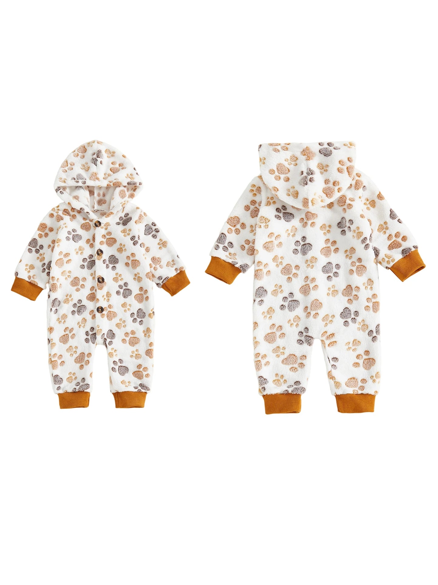 Adorable Baby Hooded Fleece Romper Unisex Animal Print Long Sleeve Winter Outfit