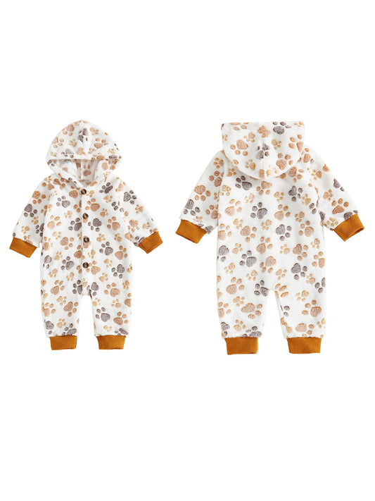 Adorable Baby Hooded Fleece Romper Unisex Animal Print Long Sleeve Winter Outfit