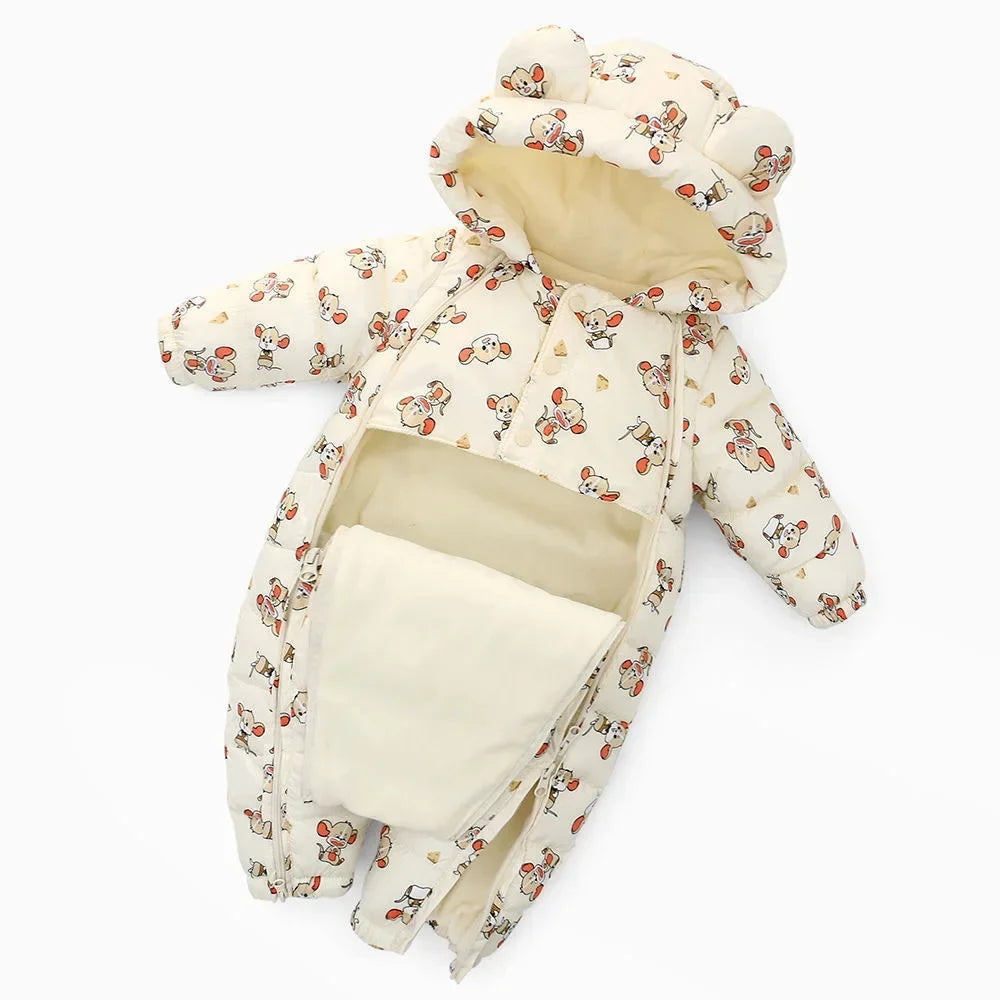 2025 Autumn Winter Hooded Velvet Warm Baby Snowsuit Rompers Unisex 0-5T