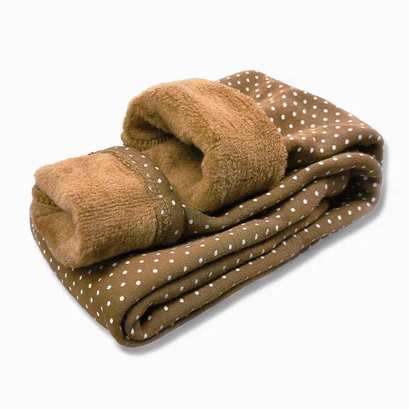 Velvet Dot Leggings For Girls Winter Cotton Stretch Elastic Waist Slim Pants