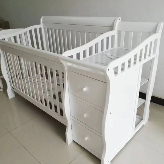 Kids Baby Cot Bed with Drawers and Diaper Hanging Storage Crib