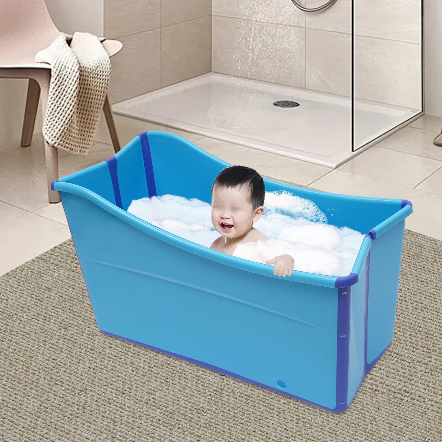 Foldable Soaking Tub With Drainage System For Adults Indoor Outdoor Use