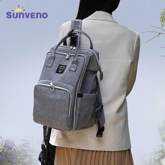 Sunveno Stylish Upgrade Diaper Bag Backpack Multifunction Travel Backpack Maternity Baby Changing Bags 20L Large Capacity