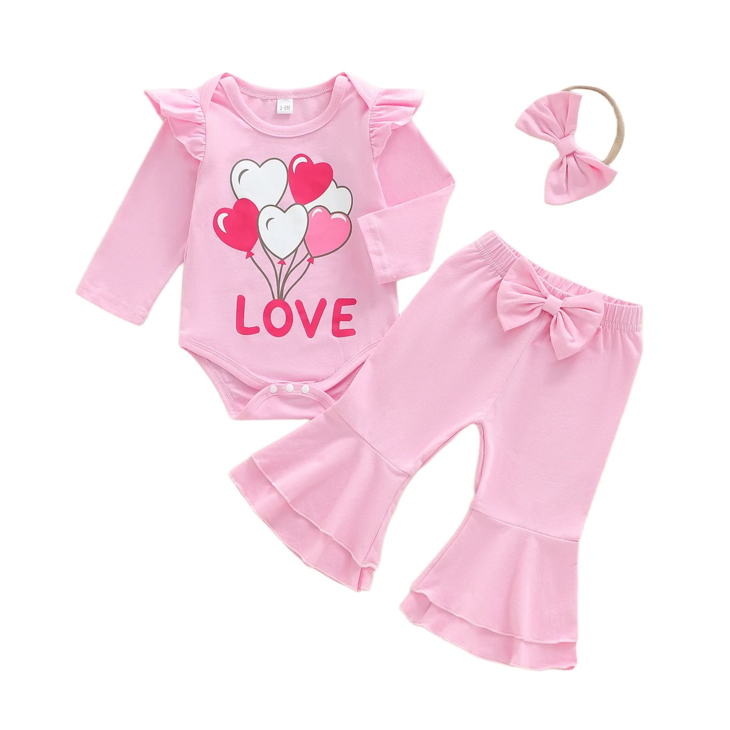 Toddler Girls 3 Piece Outfit Set Floral Print Romper Bell Bottoms Headband