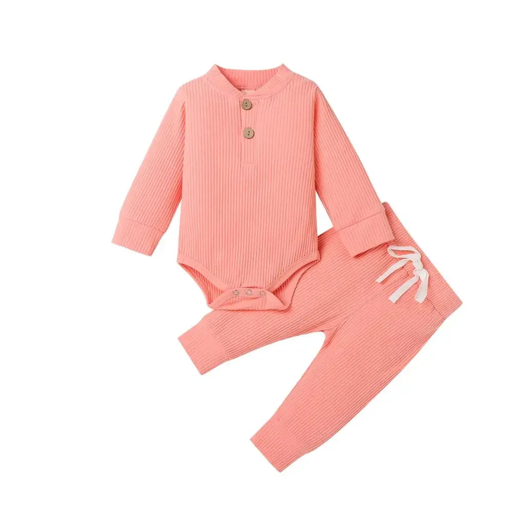 Unisex Newborn 2 Piece Long Sleeve Bodysuit And Elastic Pants Set Spring Autumn