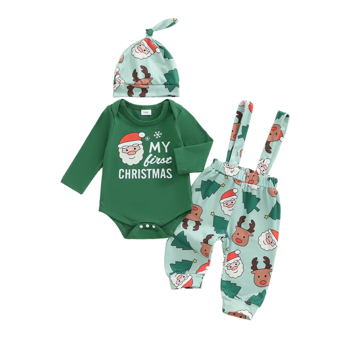 Baby Boy Christmas Two Piece Outfit Bodysuit Reindeer Snowflake Print Headband