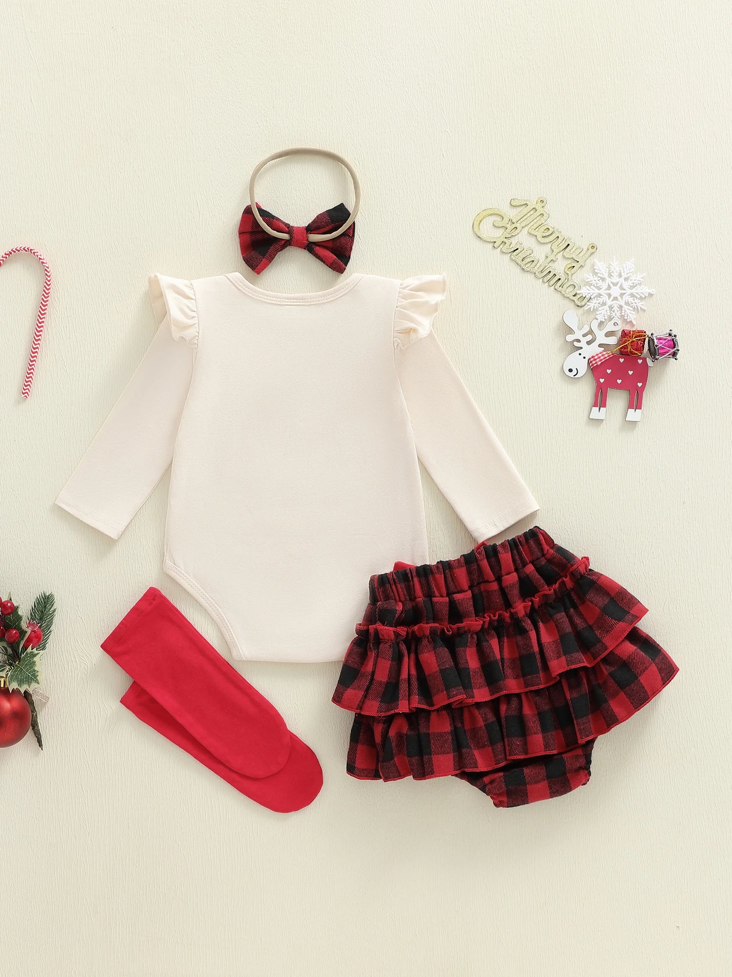 Baby Christmas Outfit Set With Festive Embroidery And Layered Shorts