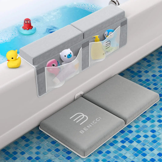 Comfortable Bath Kneeler and Elbow Rest Pad for Baby Bathing with Foam Mat and Toy Organizer Pockets