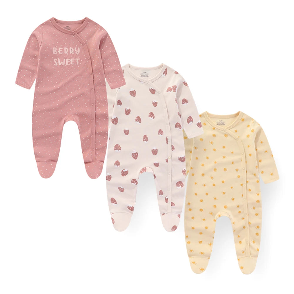 3 Pack Unisex Newborn Rompers Long Sleeve Winter Cotton