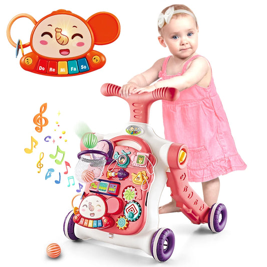 VATOS Baby Walker 5 in 1 Sit to Stand Learning Scooter Balance Bike Push Walker Table Toys for Toddlers and Infants with Music