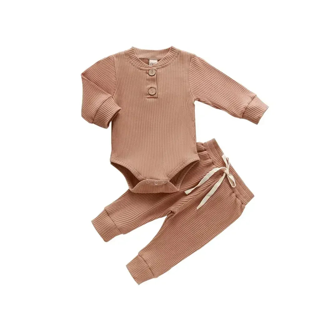 Unisex Newborn 2 Piece Long Sleeve Bodysuit And Elastic Pants Set Spring Autumn