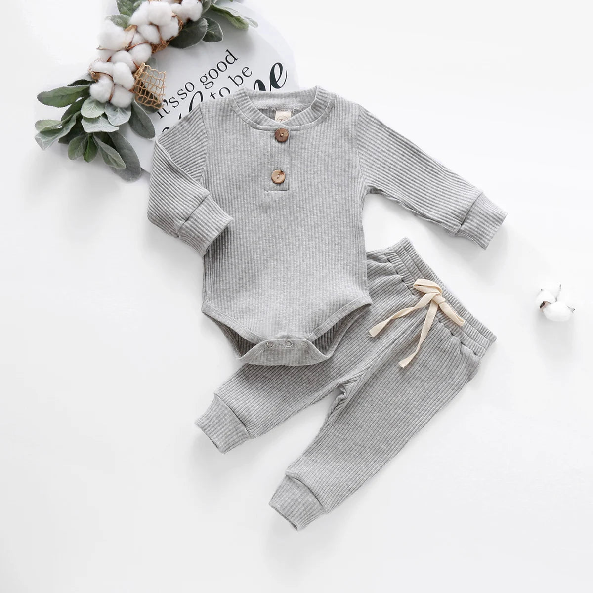 Unisex Newborn 2 Piece Long Sleeve Bodysuit And Elastic Pants Set Spring Autumn