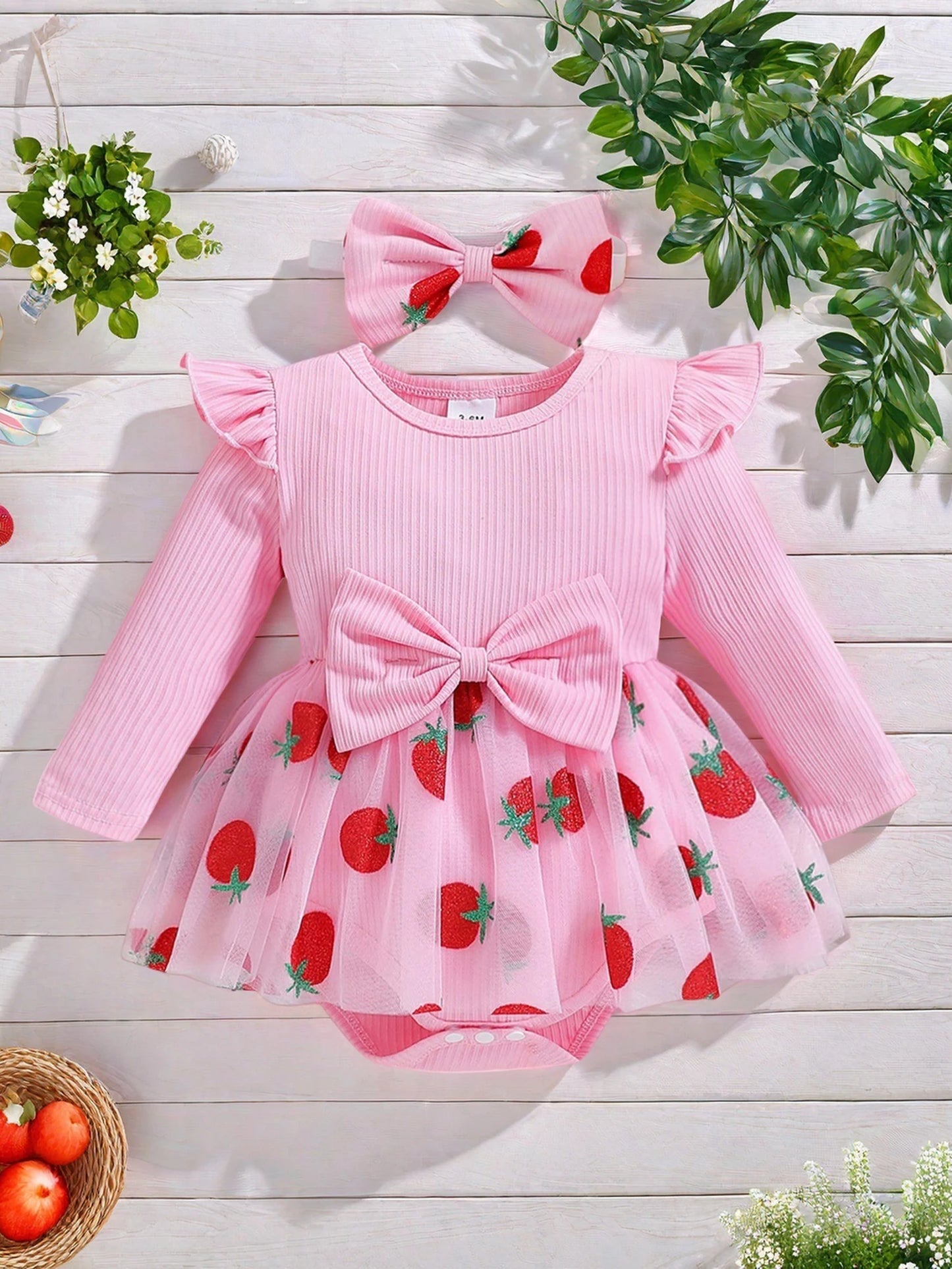 Infant Girls Newborn Floral Romper Set With Ruffle Sleeve And Headband