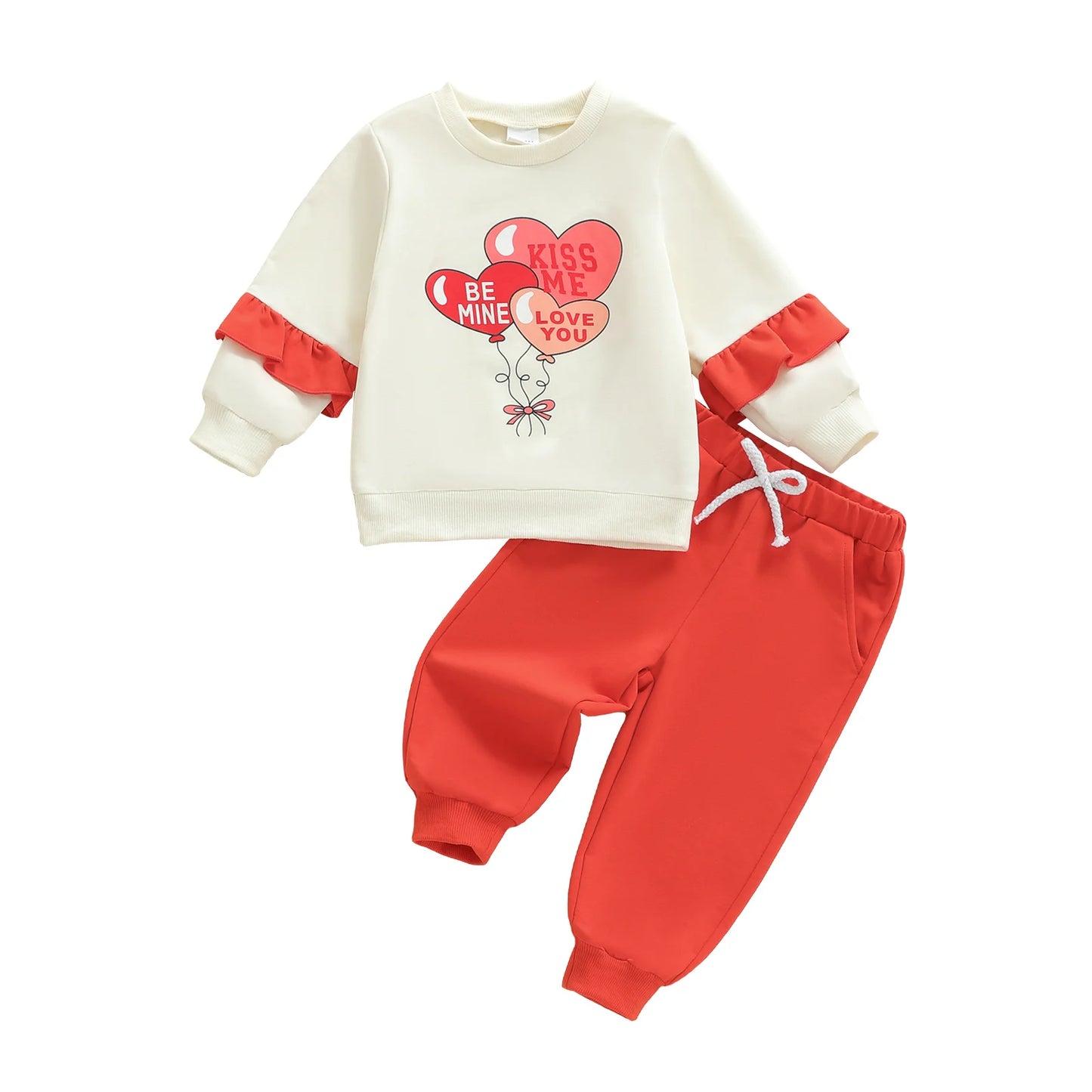 Valentine's Day Toddler Girl Heart Print Long Sleeve Sweatshirt Pants Set
