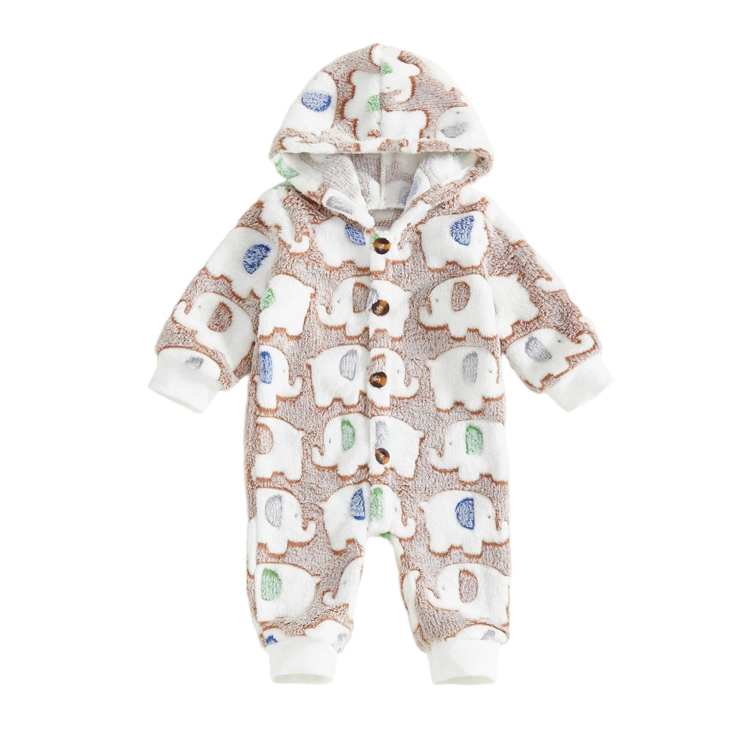 Adorable Baby Hooded Fleece Romper Unisex Animal Print Long Sleeve Winter Outfit