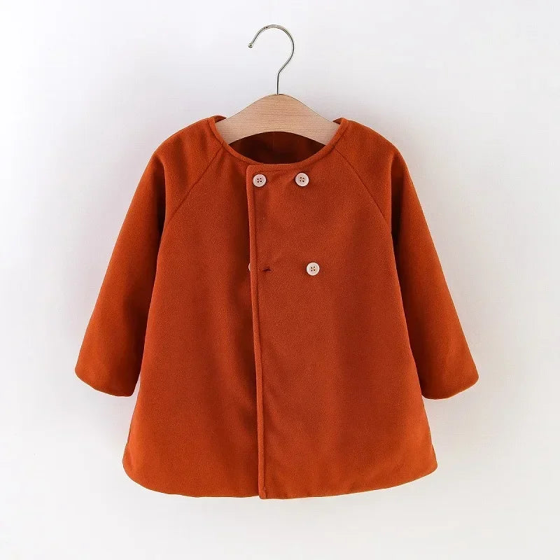 Korean Style Solid Color Girls Coat Long Sleeve Warm Autumn Winter Outerwear