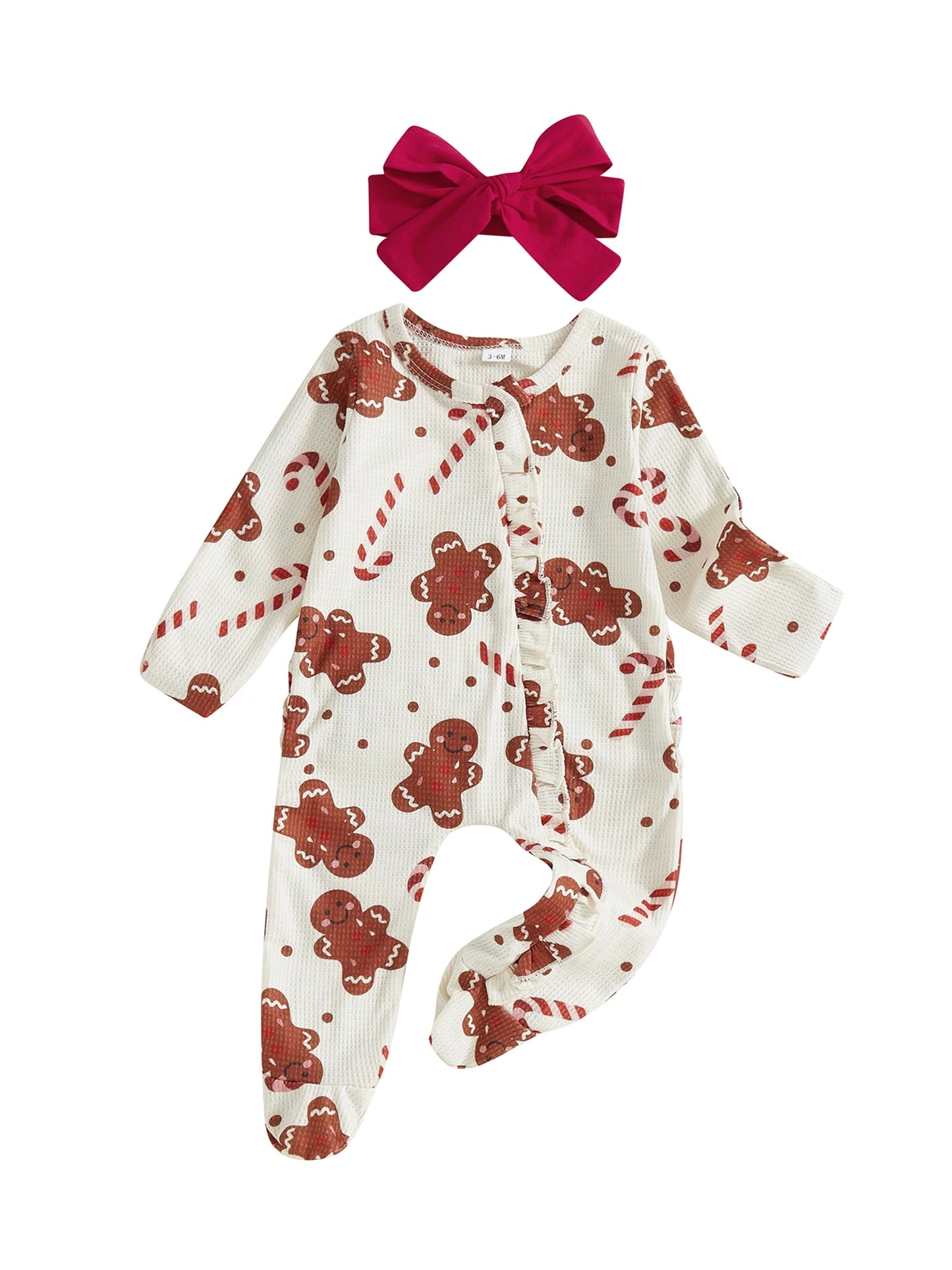 Baby Boy Christmas Romper Santa Print Zippered Footed Jumpsuit Hat And Socks Set