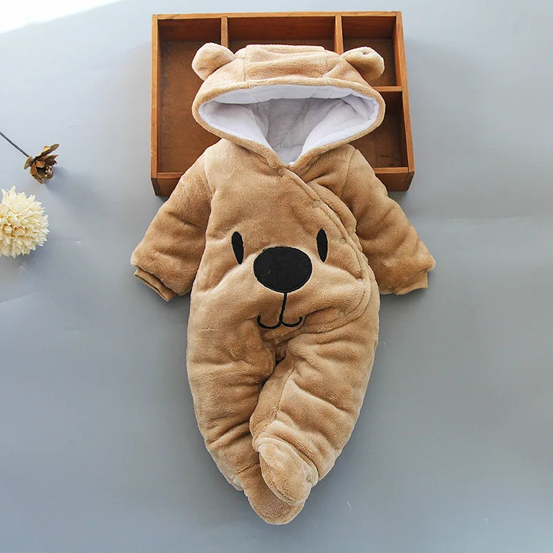 2025 Autumn Winter Hooded Cotton Baby Romper Jumpsuit Unisex Newborn