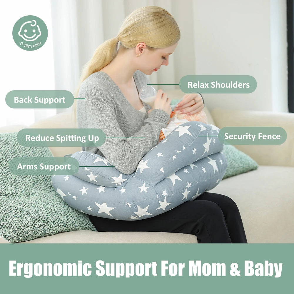 Adjustable Nursing Pillow for Breastfeeding and Bottle Feeding Support with Removable Cover