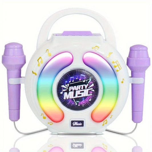 Karaoke Machine with 2 Microphones Portable Karaoke Music Toy with Light Recording Voice Change Function for Kids