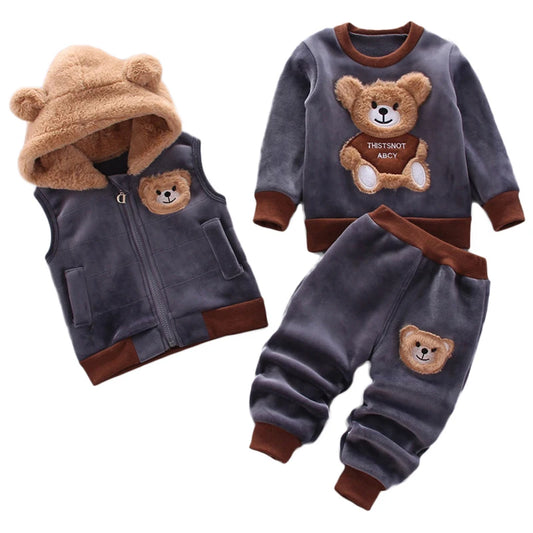 3 Piece Baby Toddler Winter Coat Set Hooded Vest Pants Unisex Cotton Polyester