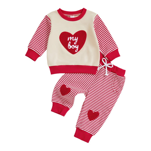 Toddler Valentine Day Girls Outfit Set Long Sleeve Heart Print Sweatshirt Pants
