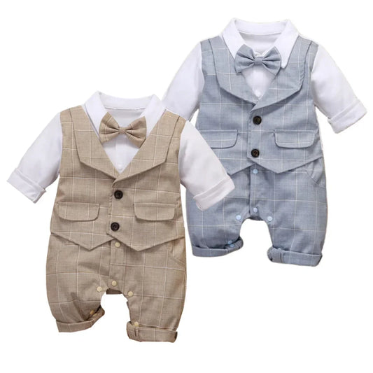 Baby Boy Formal Outfit Set Cotton Plaid Vest Romper 3 To 24 Months