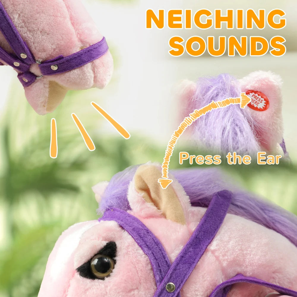 Spring Rocking Horse Plush Ride On For Kids Pink Toy