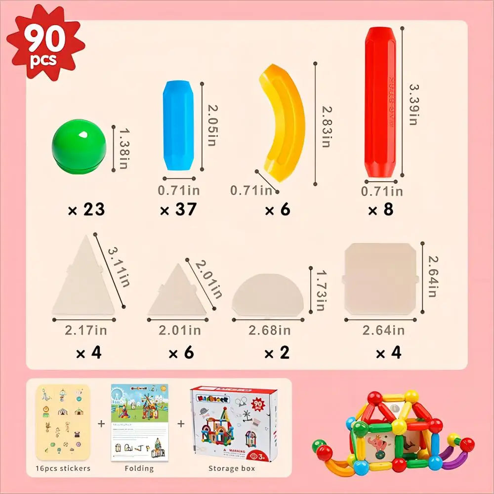 Magblock 90Pcs Magnetic Building Sticks Blocks Toy Set For Boys And Girls