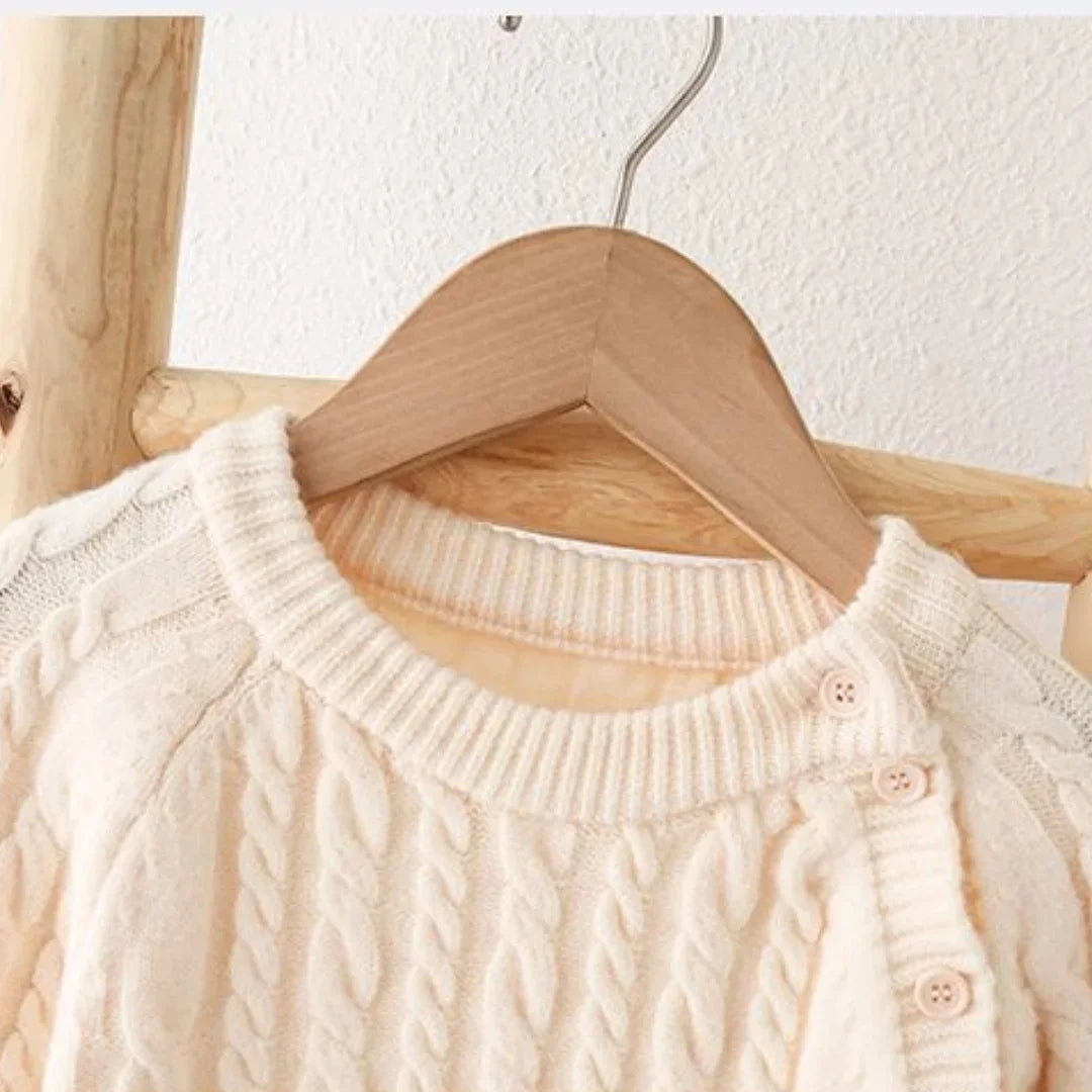 0 To 24M Unisex Baby Cable Knit Romper Warm Elastic Cuff Side Button Autumn