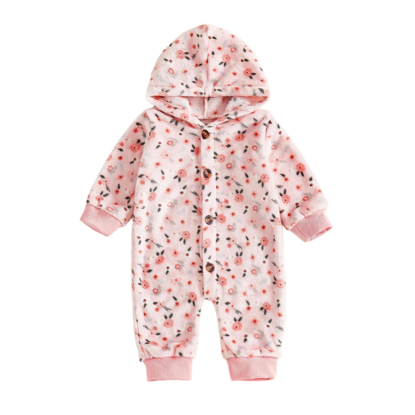 Adorable Baby Hooded Fleece Romper Unisex Animal Print Long Sleeve Winter Outfit