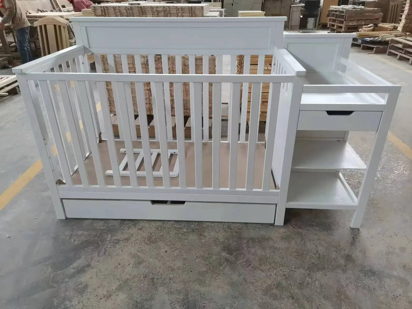 Kids Baby Cot Bed with Drawers and Diaper Hanging Storage Crib