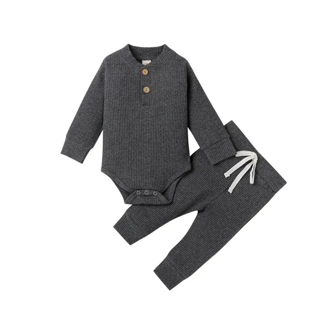 Unisex Newborn 2 Piece Long Sleeve Bodysuit And Elastic Pants Set Spring Autumn