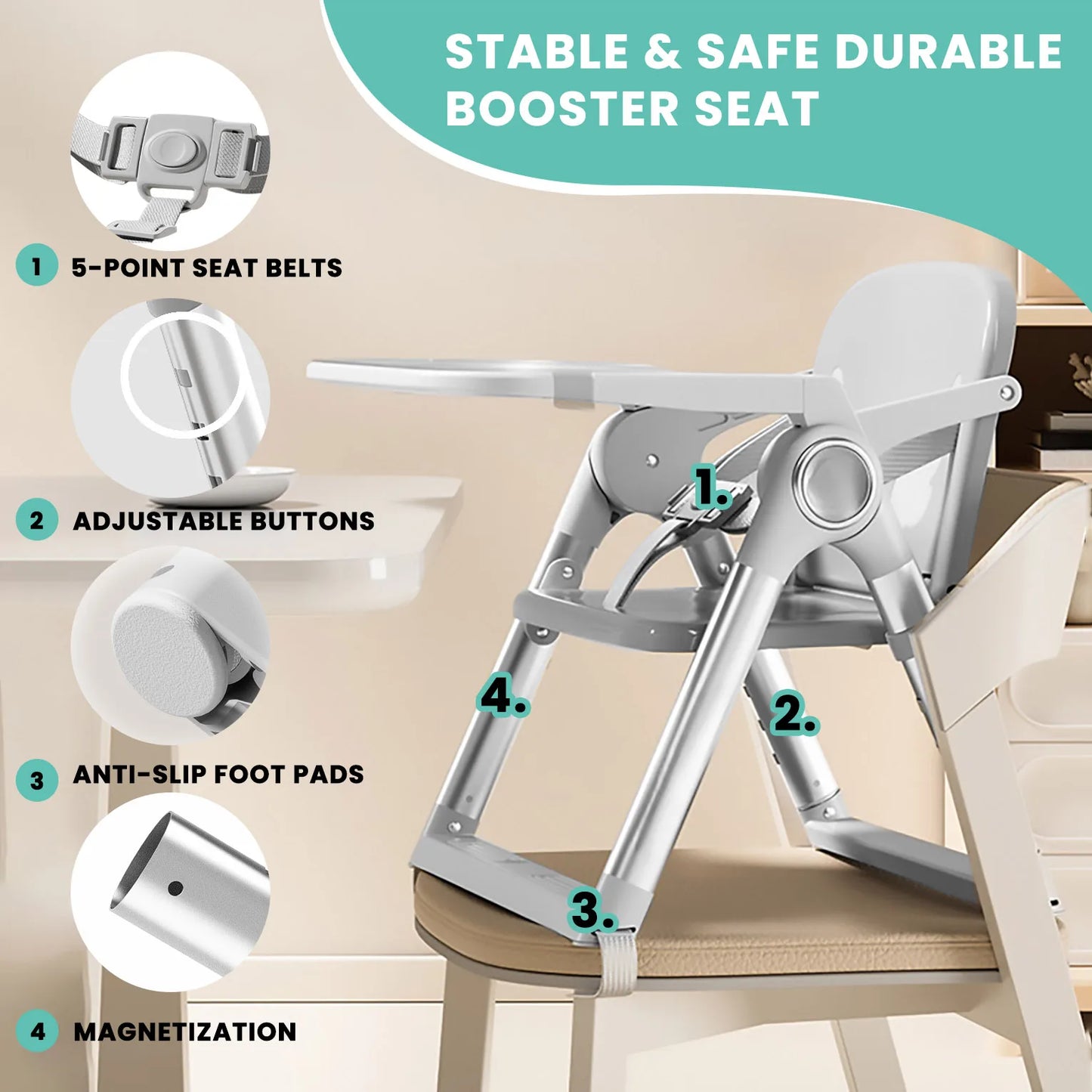 Baby Folding Booster Seat High Chair for Dining Portable Feeding Seat for Children 6 Months to 3 Years