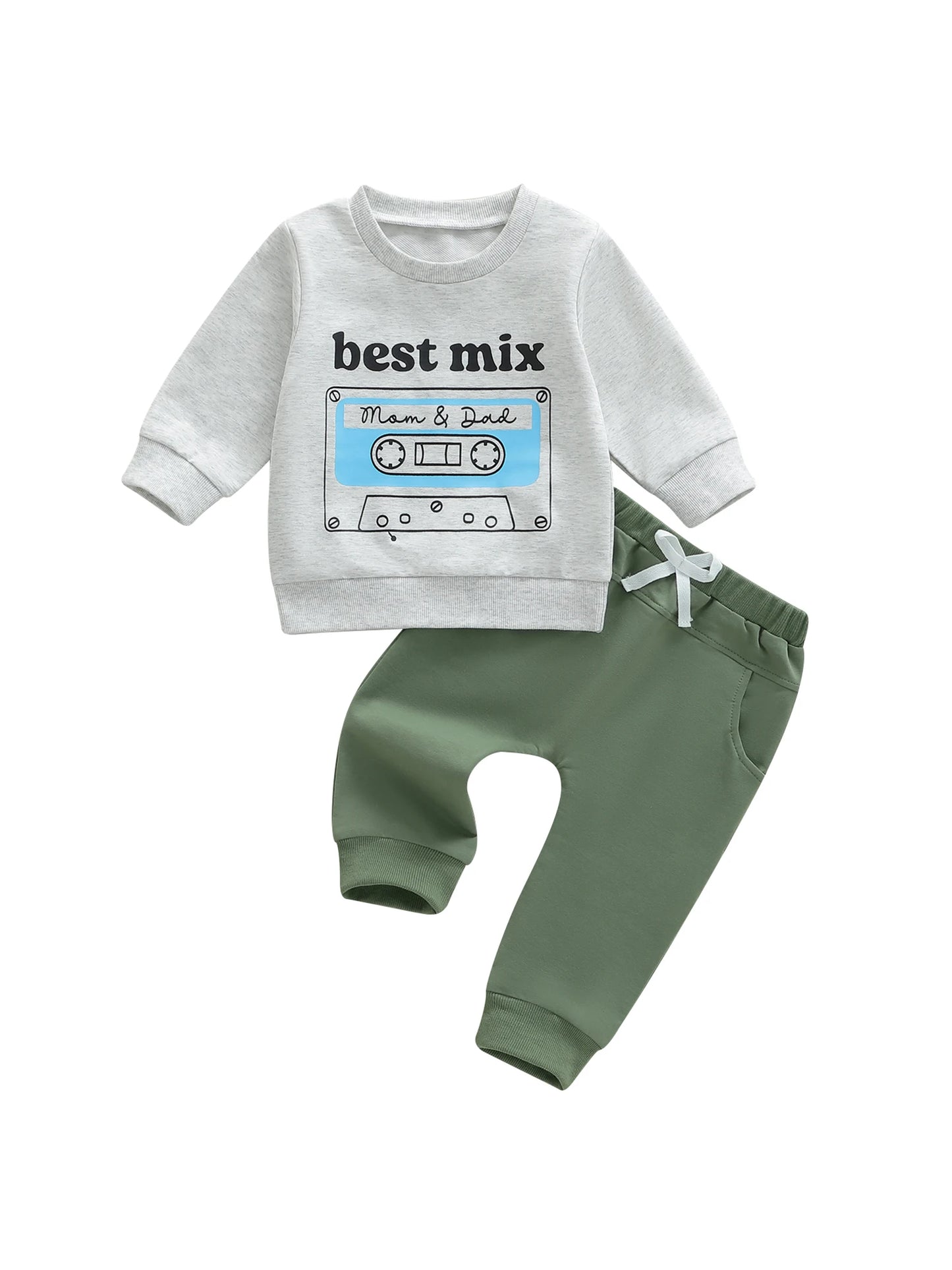 Baby Boy Dinosaur Print 2 Piece Autumn Outfit Set With Elastic Waist Pants