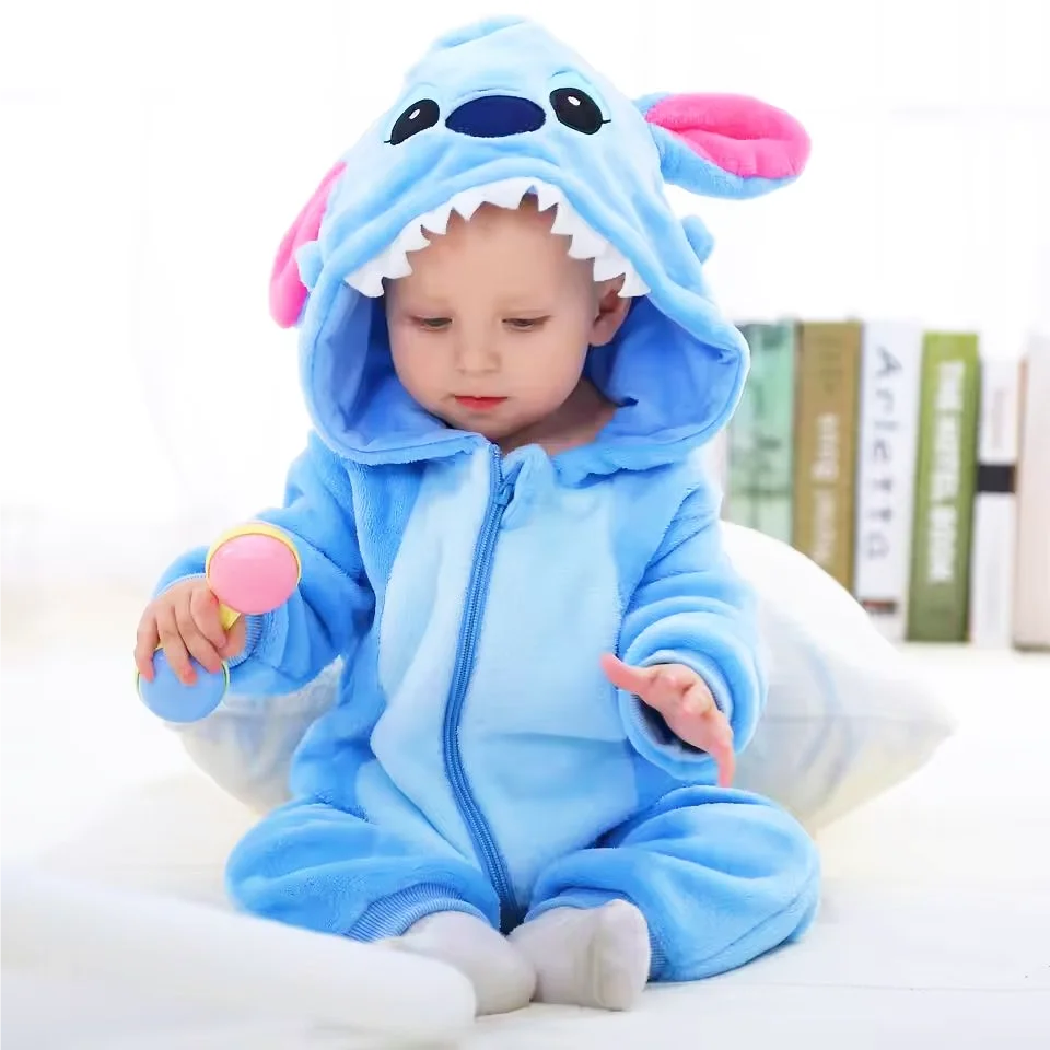 Baby Flannel Winter Hooded Cosplay Romper One Piece Jumpsuit Unisex Ages 1 To 3Y