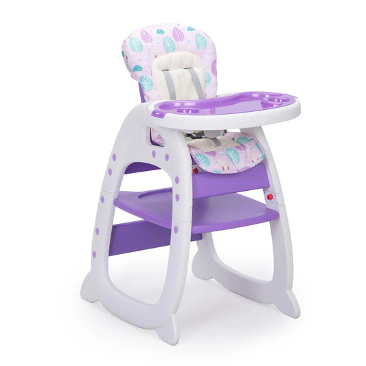 Convertible High Chair for Babies Booster Seat with Safety Belt Feeding Tray Toddler Chair and Table Set Purple and White