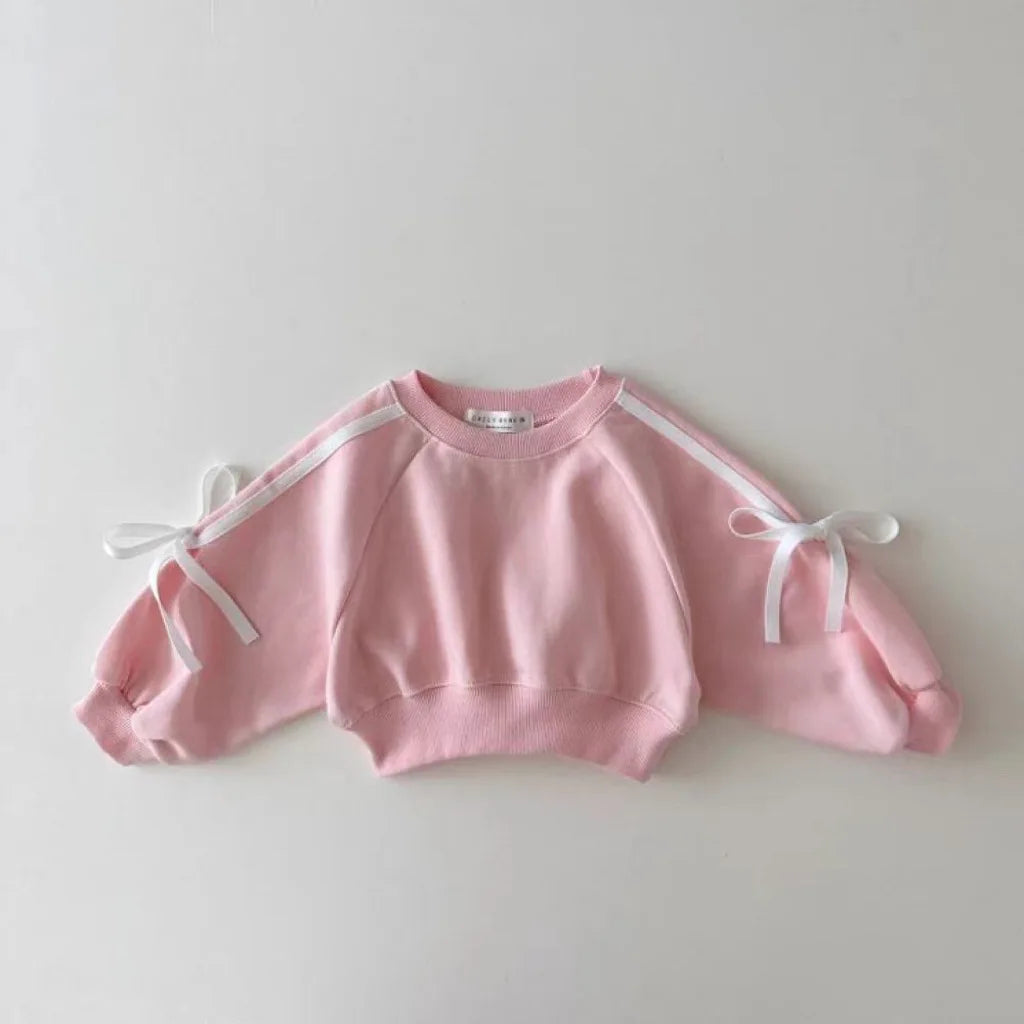 Korean Style 1-5Y Girl Autumn 2-Piece Cotton Tracksuit Bow Raglan Sweatshirt Set