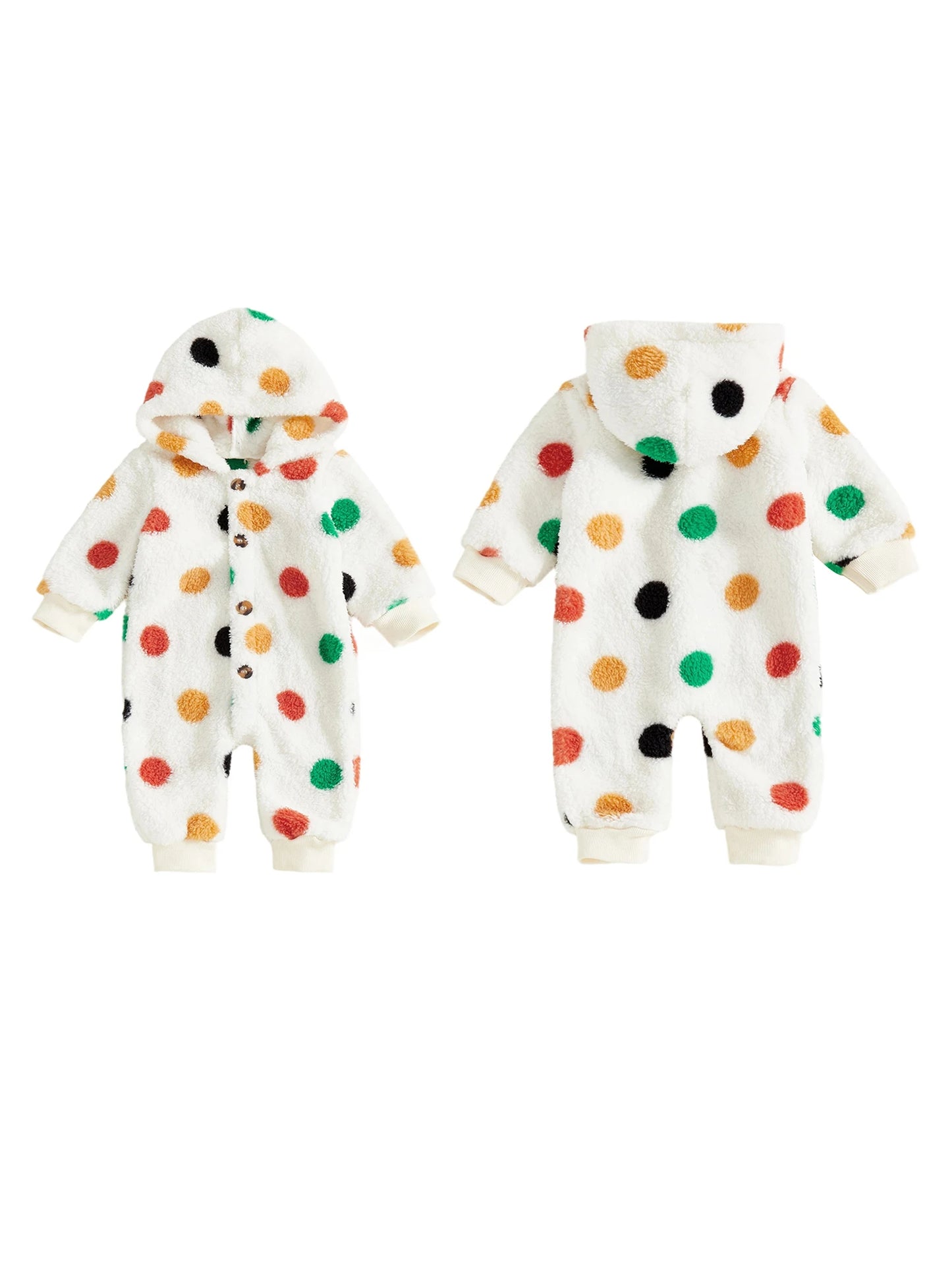 Adorable Baby Hooded Fleece Romper Unisex Animal Print Long Sleeve Winter Outfit