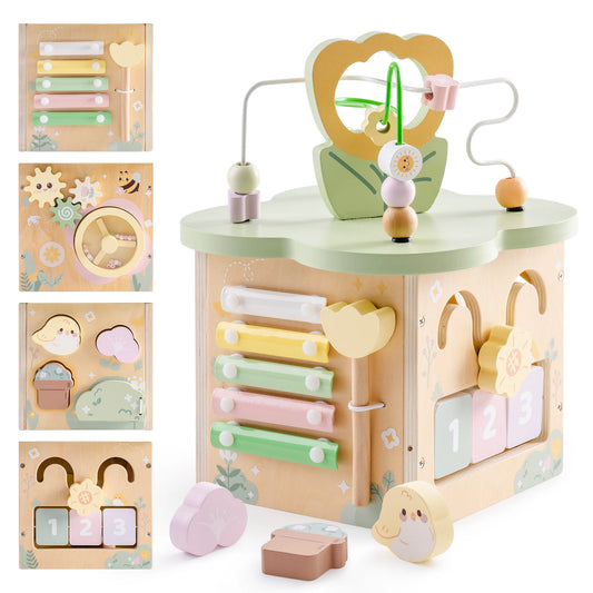 Robotime Wooden Montessori Activity Cube 9 Games in 1 Educational Toy for Toddlers