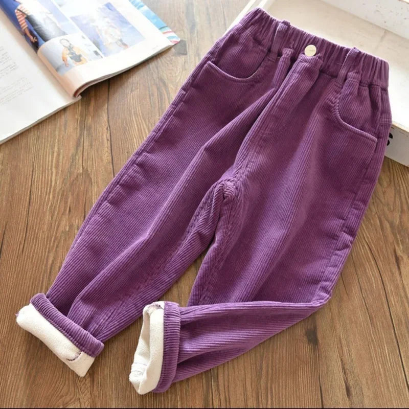 Kids Corduroy Warm Pants For Autumn Winter Unisex High Waist 1 To 9 Years