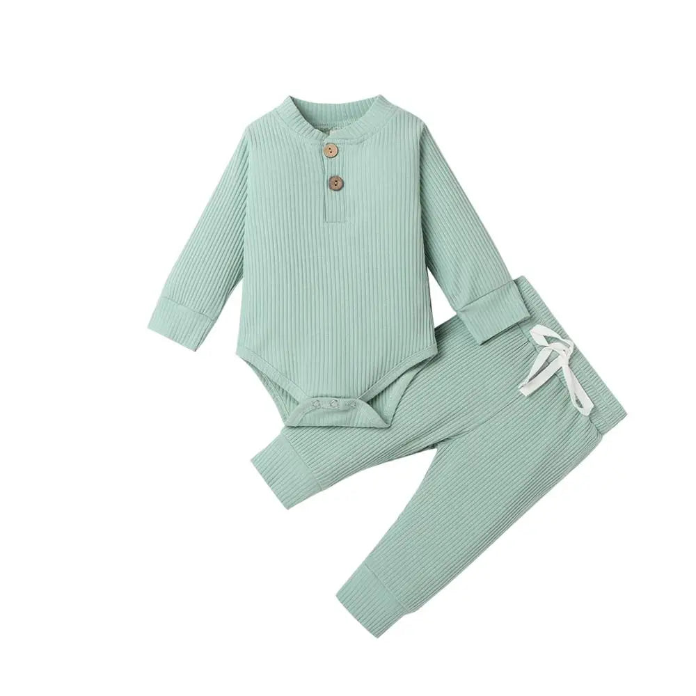 Unisex Newborn 2 Piece Long Sleeve Bodysuit And Elastic Pants Set Spring Autumn