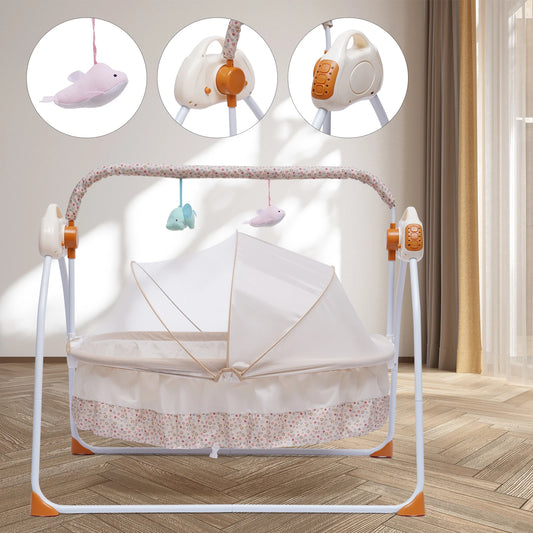 Cradle Swing Sleeping Bed Auto Rocking Chair 5 Speed Stand Baskets Musical Sleep Basket Khaki