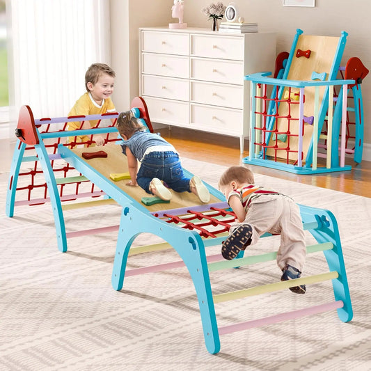 Pikler Triangular Set Foldable Wooden Climbing Gym Indoor Playground 6 in 1 Pikler Triangle for Toddlers