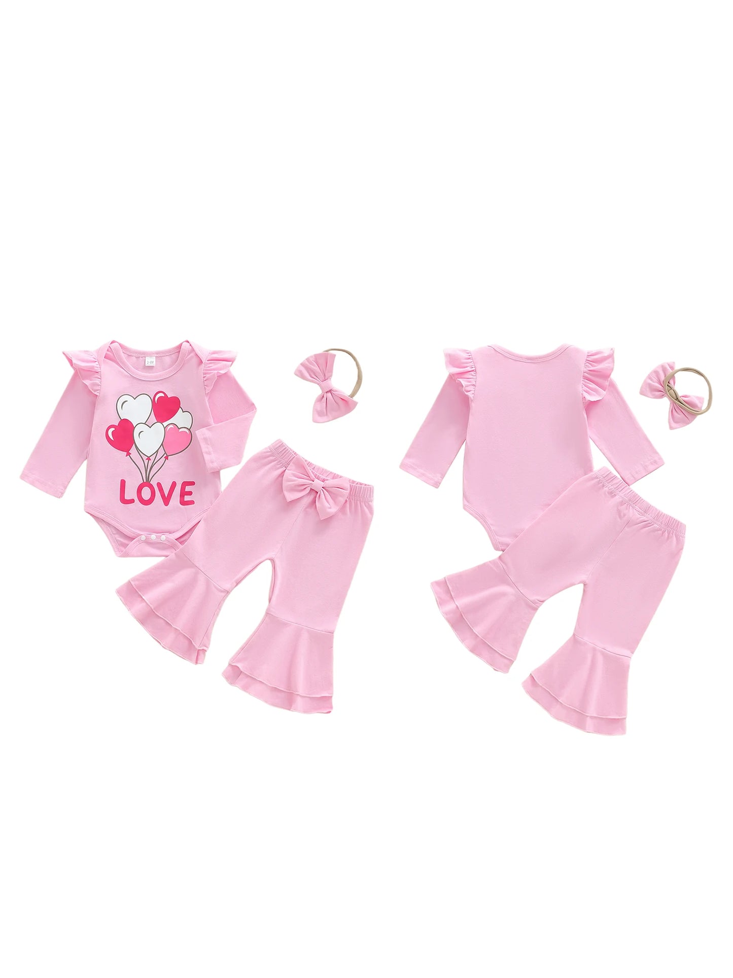 Toddler Girls 3 Piece Outfit Set Floral Print Romper Bell Bottoms Headband