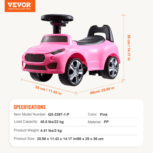 SucceBuy White Pink Ride On Push Car For Toddlers With Music Steering Wheel