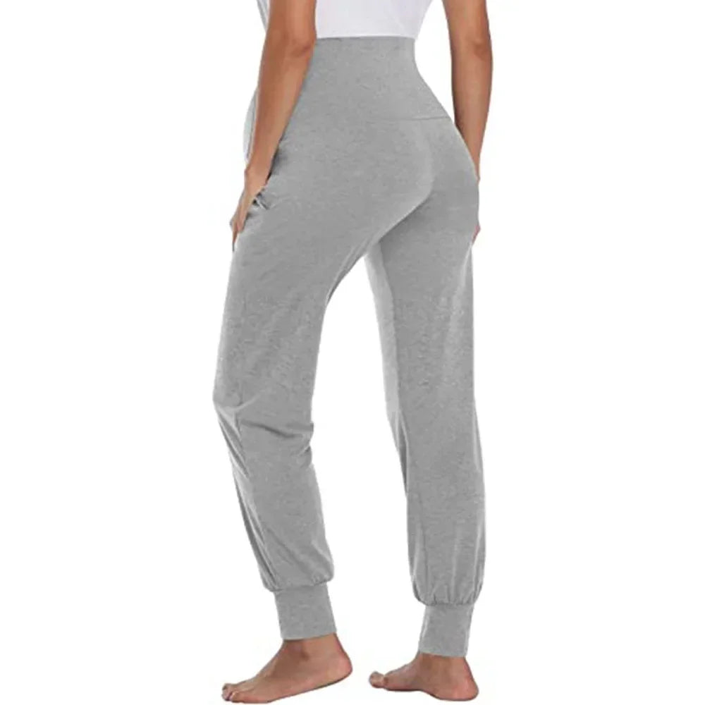 Spring Maternity High Waist Stretch Joggers For Pregnant Women With Pockets