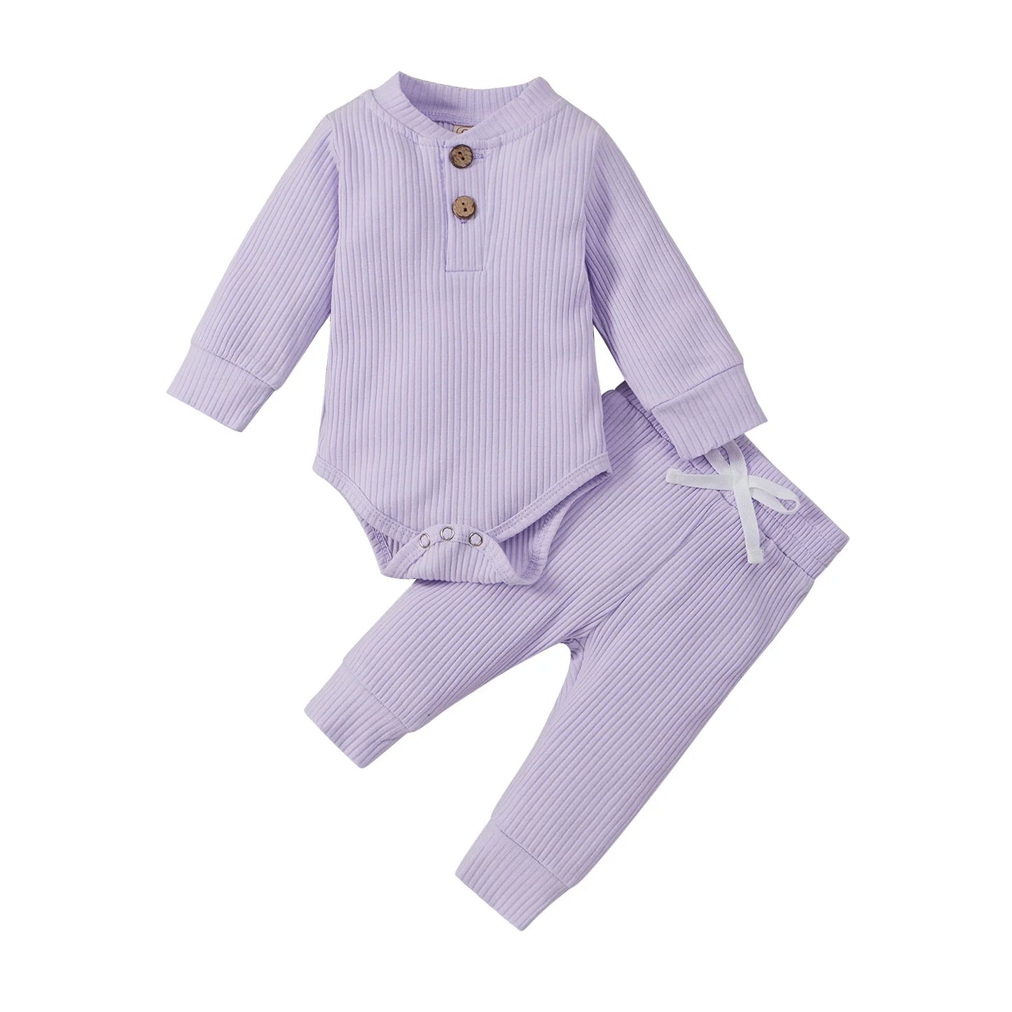 Unisex Newborn 2 Piece Long Sleeve Bodysuit And Elastic Pants Set Spring Autumn