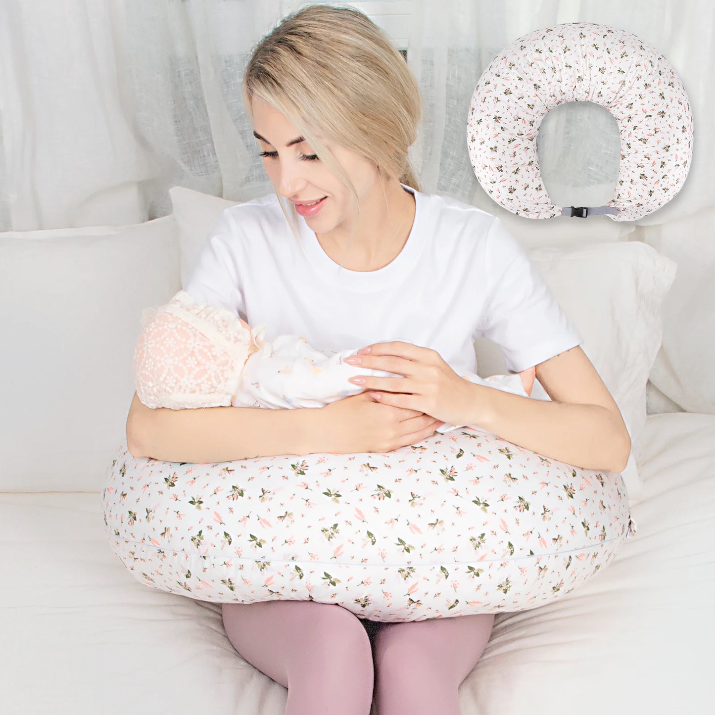 Adjustable Nursing Pillow for Breastfeeding and Bottle Feeding Support with Removable Cover