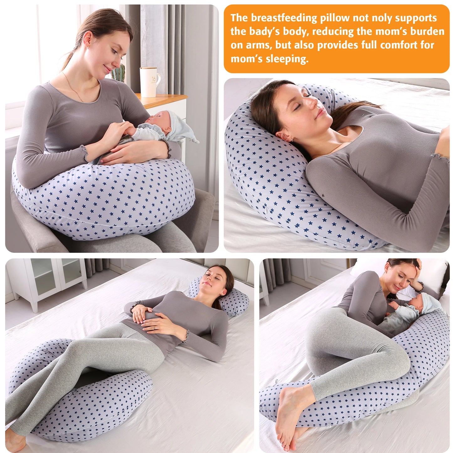 Adjustable Nursing Pillow for Breastfeeding and Bottle Feeding Support with Removable Cover
